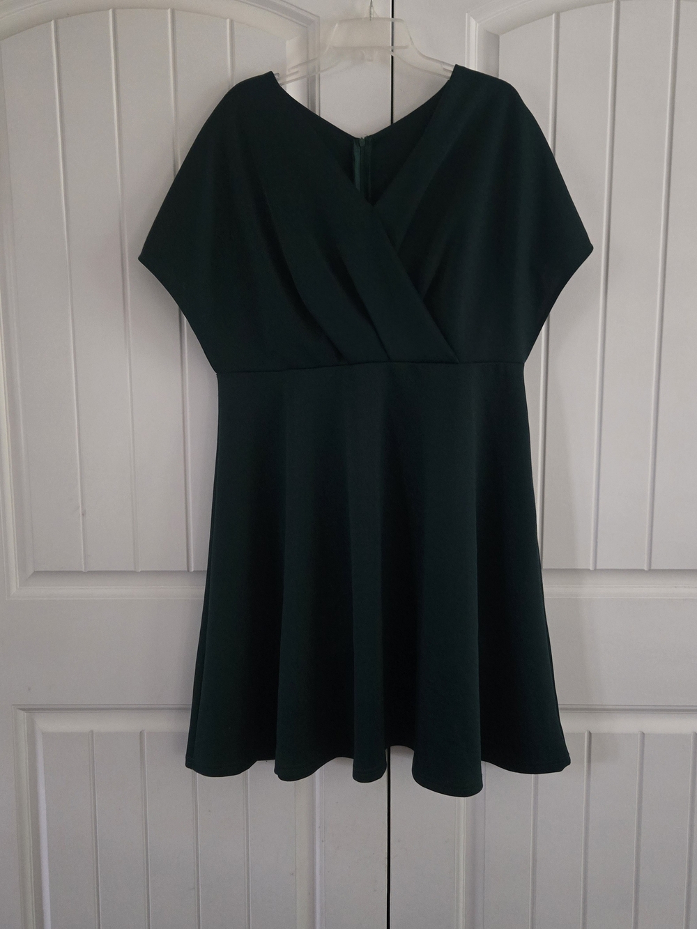Emerald Green Wrap Front Skater Dress A-Line Fit & Flare Mini 2x